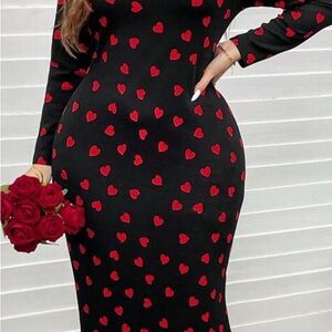 Black and Red Heart Pattern Dress